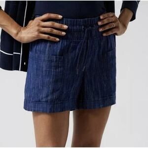 Athleta Cabo Linen Textured 4" Shorts Blue Causal Women’s Size 10 Elastic Waist
